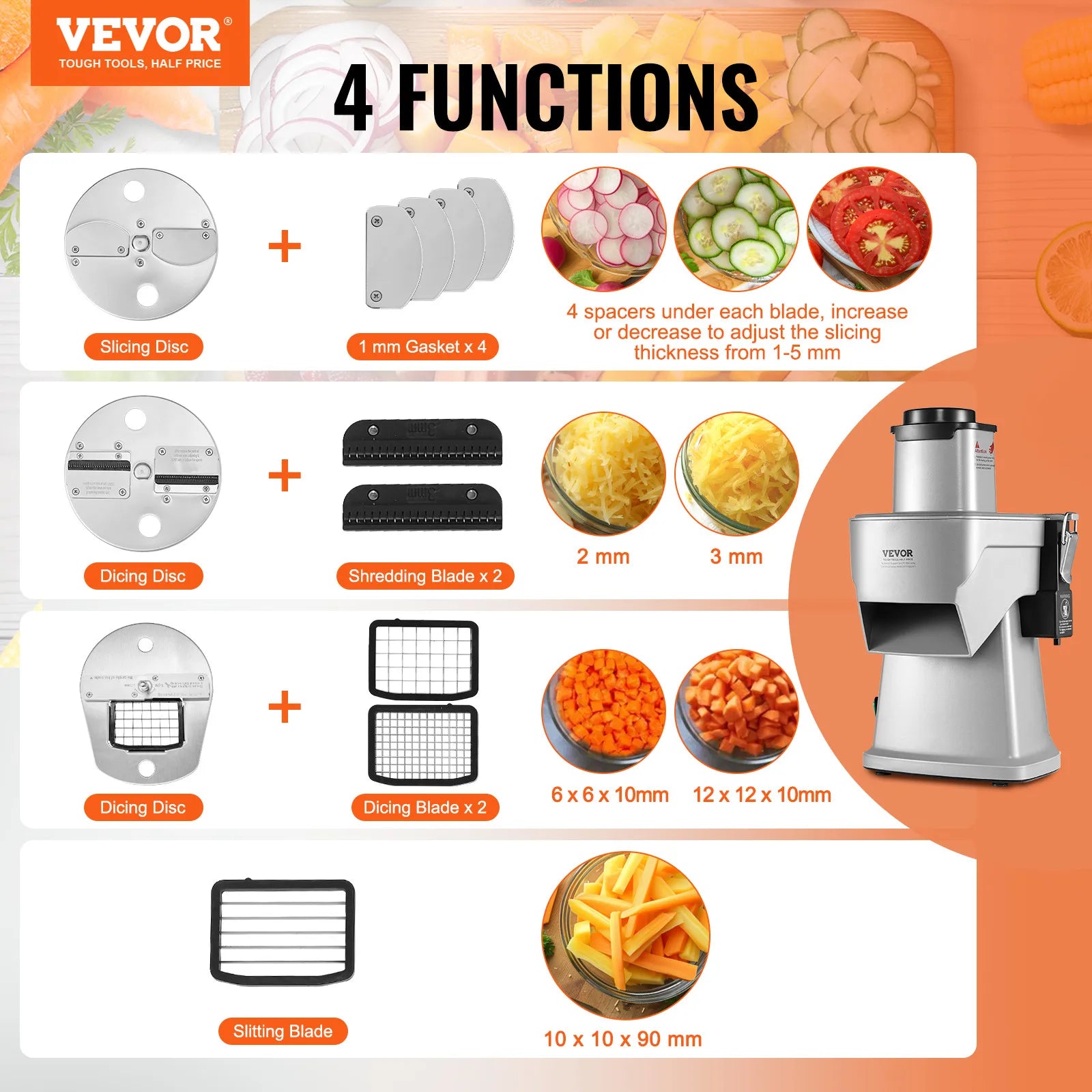 VEVOR 4-in-1 Electric Vegetable Slicer – Slice, Shred, and Dice with Ease