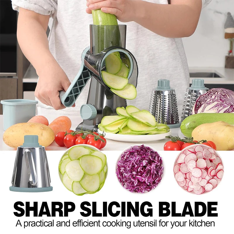 3-in-1 Rotary Cheese Grater & Slicer – Effortless Grating and Shredding