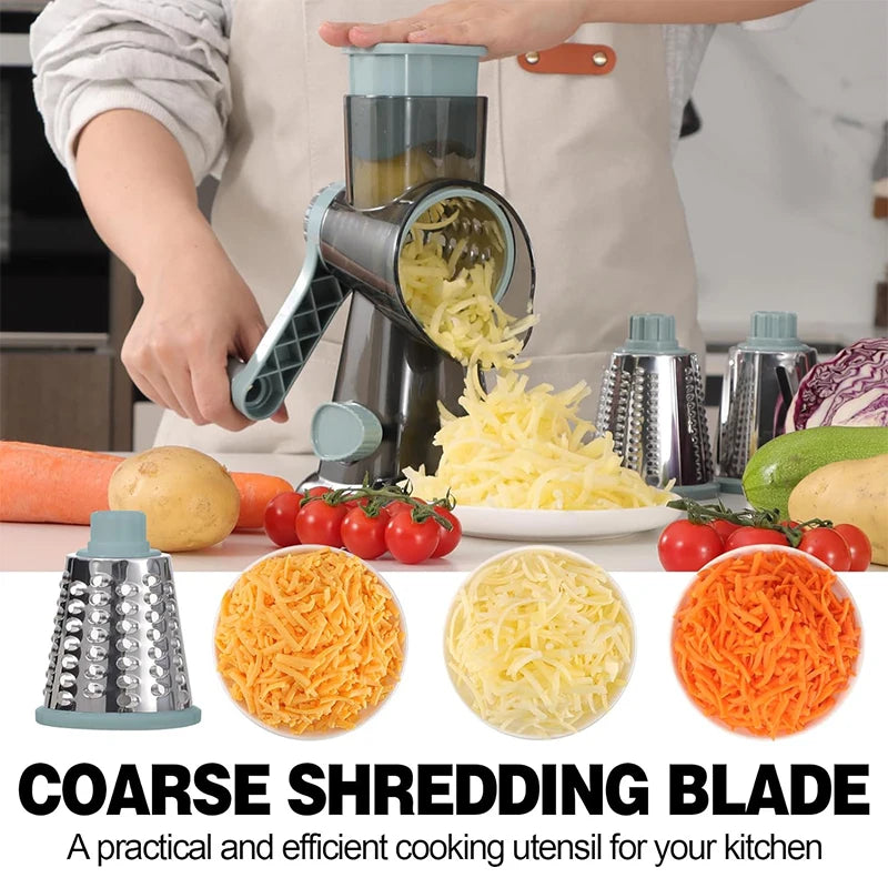 3-in-1 Rotary Cheese Grater & Slicer – Effortless Grating and Shredding